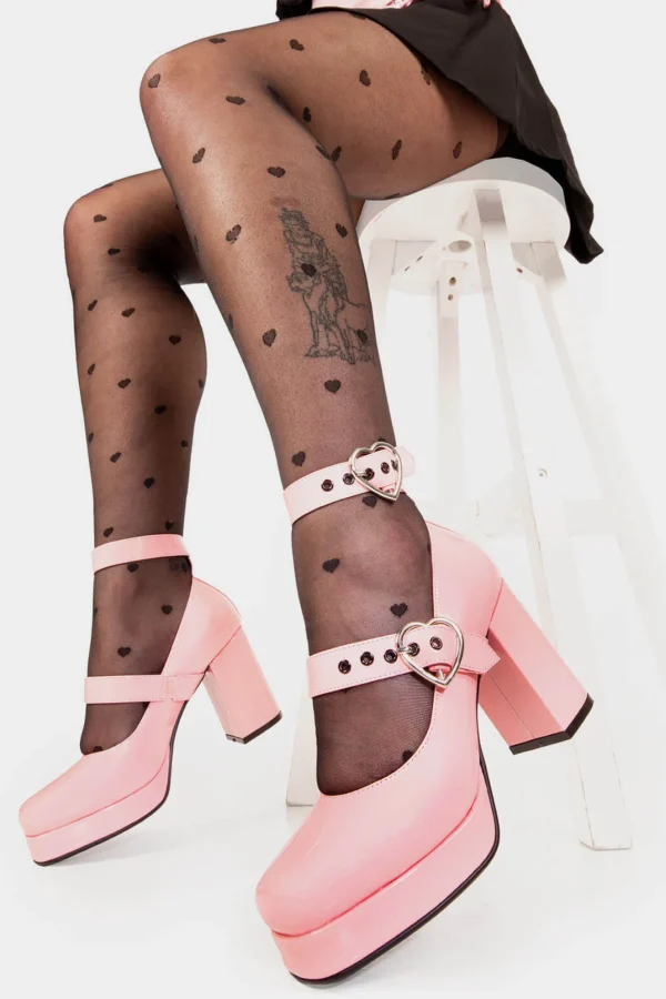 Lamoda Colourful | Pink^Chrome Heart Platform Heels