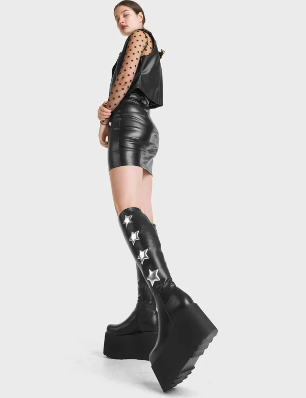 Lamoda Metallic | Platform Boots^Extraterrestrial Platform Knee High Boots