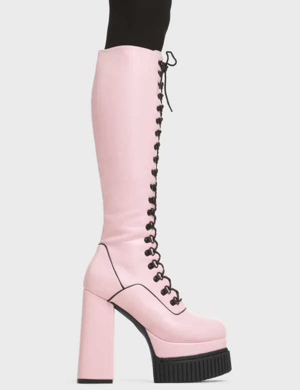 Lamoda Colourful | Pink^Hidden Agenda Creeper Platform Knee High Boots