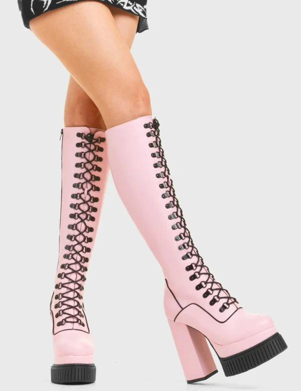 Lamoda Colourful | Pink^Hidden Agenda Creeper Platform Knee High Boots