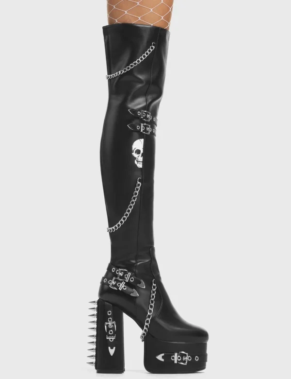 Lamoda Spikes | Skulls^Scream Wide Calf Platform Thigh High Boots