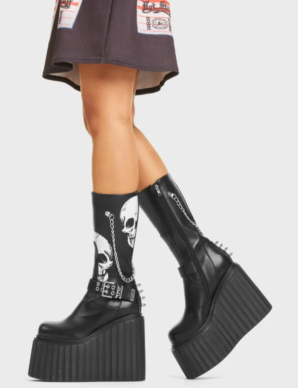 Lamoda Spikes | Skulls^Shivering Chunky Platform Creeper Calf Boots