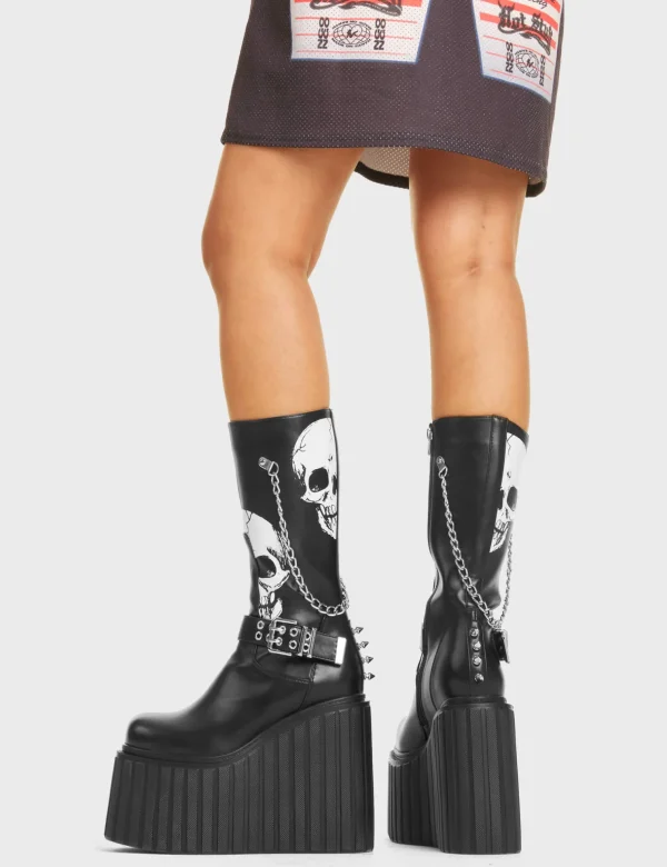 Lamoda Spikes | Skulls^Shivering Chunky Platform Creeper Calf Boots