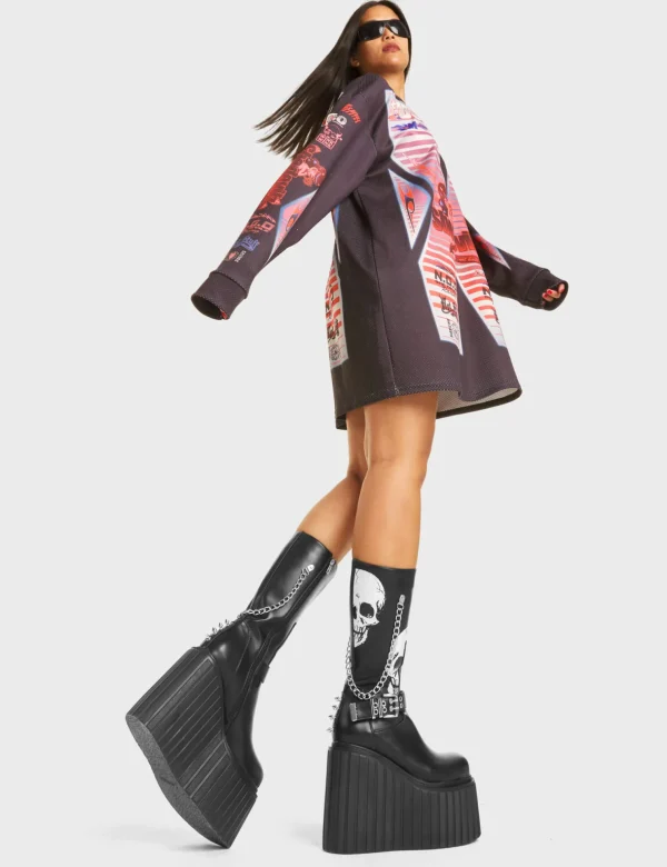 Lamoda Spikes | Skulls^Shivering Chunky Platform Creeper Calf Boots