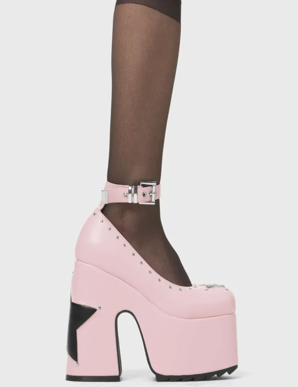 Lamoda Colourful | Pink^Star Shine Chunky Platform Heels