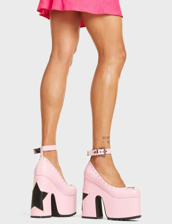 Lamoda Colourful | Pink^Star Shine Chunky Platform Heels