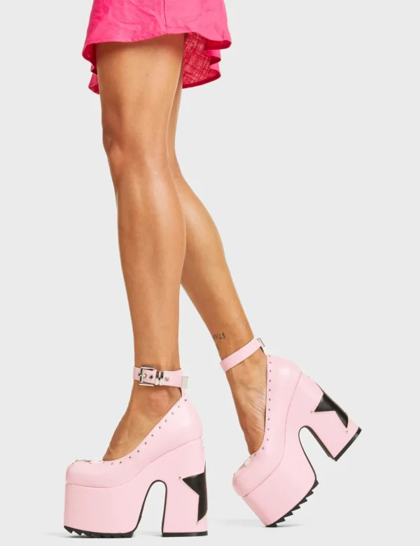 Lamoda Colourful | Pink^Star Shine Chunky Platform Heels