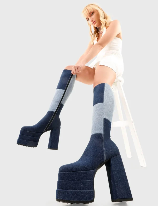 Lamoda Denim | Platform Boots^Talk Of The Town Platform Knee High Boots